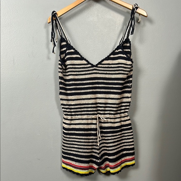 No Comment crochet knit striped romper Striped Knit Romper with Drawstring XL - Picture 1 of 12